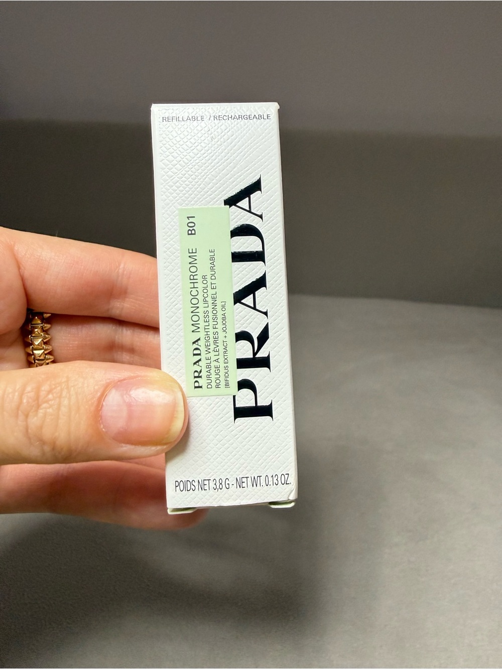 Prada Monochrome Lipstick B01 - Soft Mint Label